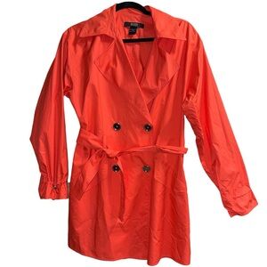 Body By Victoria Neon Orange Streetwear Trench Coat XS Belted Lightweight Jacket